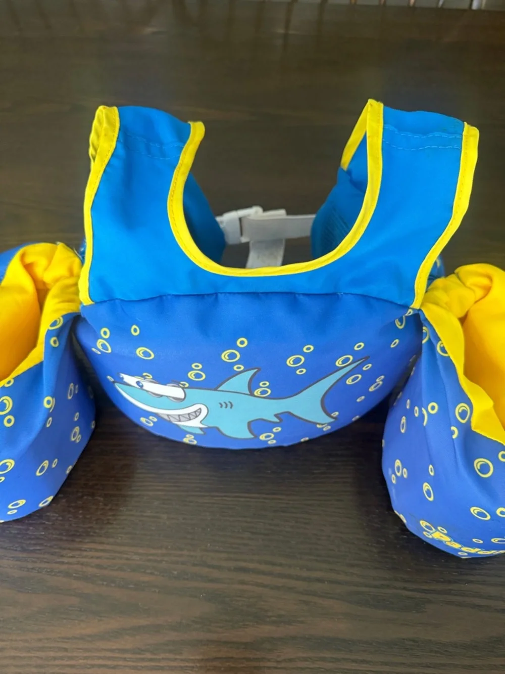 Blue Shark Kids Swim Rashguard Float Vest with Yellow Lining